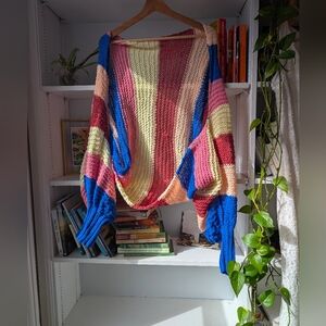 Handmade Striped Knit Women's Shrug Sweater Size XL Boho Festival Grandma